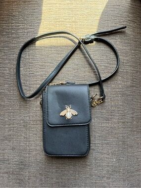 Black Crossbody Bag with Gold Bee Accent